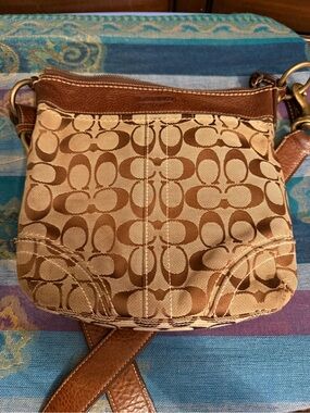 Coach Khaki and Brown Canvas Crossbody Bag